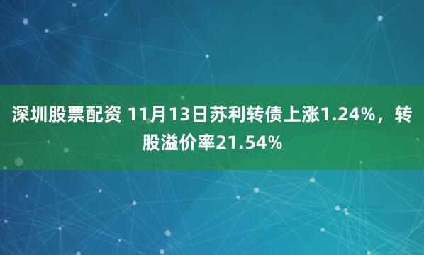 深圳股票配资 11月13日苏利转债上涨1.24%，转股溢价率21.54%
