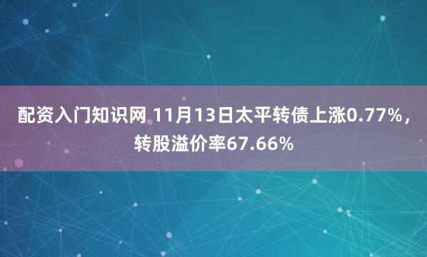 配资入门知识网 11月13日太平转债上涨0.77%，转股溢价率67.66%